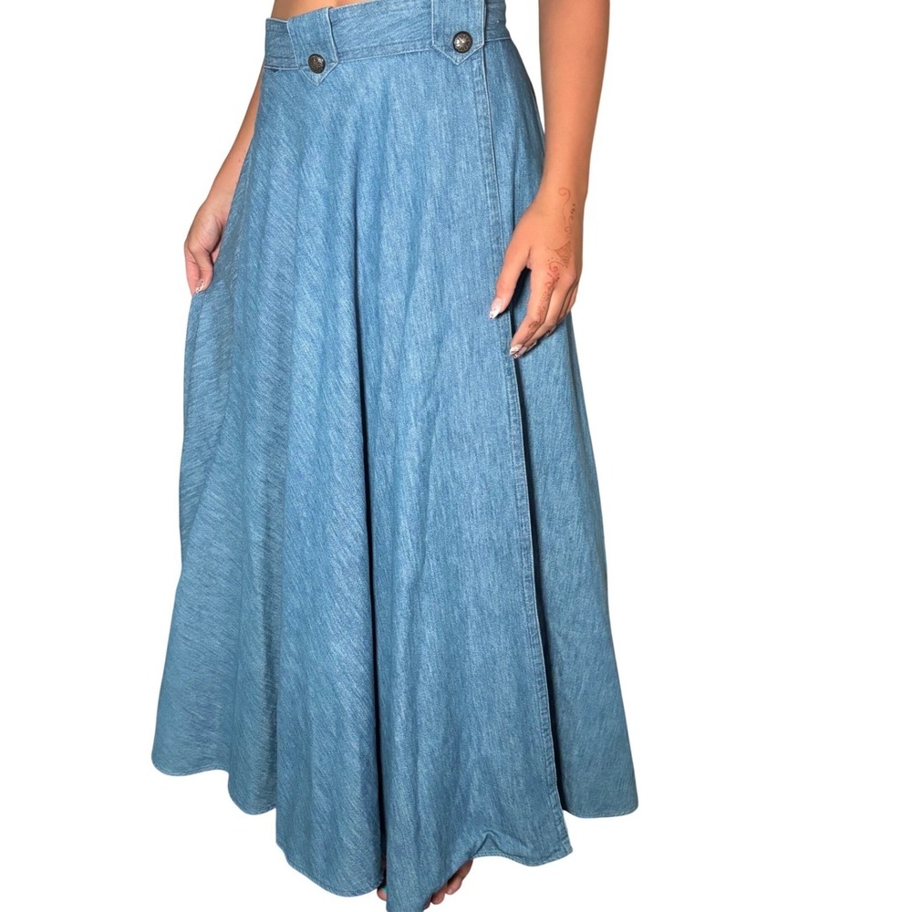 RARE Hairston Roberson Ropa Vintage 6 Denim Maxi Skirt High Waisted Wrap Front‎